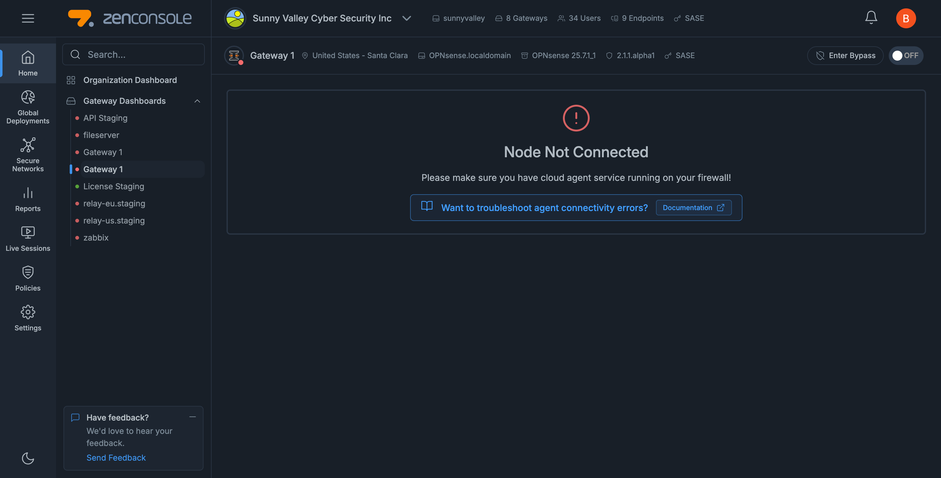 Dashboard of an Unhealthy Gateway